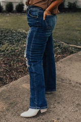 Blue High Waist Distressed Plus Size Jeans PL787066-5