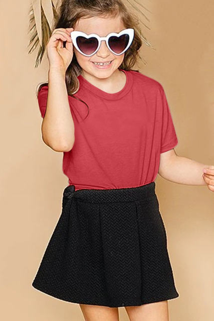 Red Solid Color Short Sleeve Crewneck Kid\'s Tee