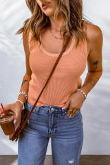 Pink Plain Waffle Knit U Neck Tank Top LC2567709-10