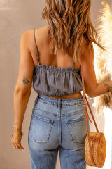 Gray Frill Tight Hem Spaghetti Strap Crop Tank Top LC2565412-11