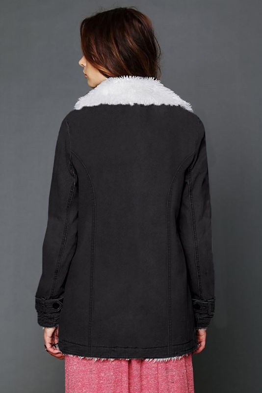 Black Lapel Collar Button Fleece Jacket LC8511336-2