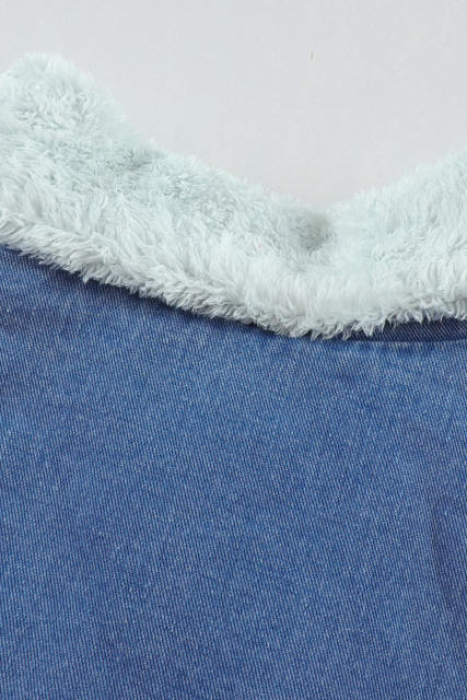 Sky Blue Lapel Collar Button Fleece Jacket LC8511336-4