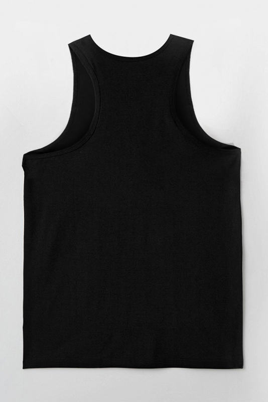 Black Men\'s Solid Crew Neck Sleeveless Top MC256180-2