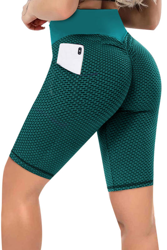 Green Side Pockets Ruched Butt Lifting Yoga Shorts LC263756-9