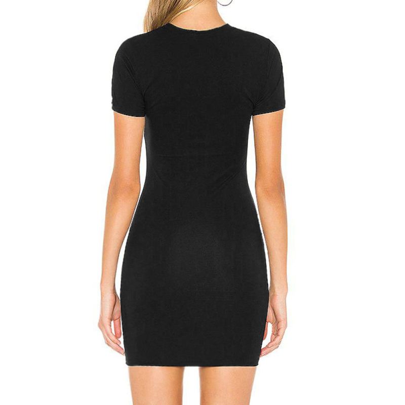Black Short Sleeve Drawstring Bodycon T-Shirt Dress TQK311016-2