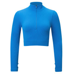 Blue Seamless Stand Collar Jacket with Pant Yoga Set TQK710415-5