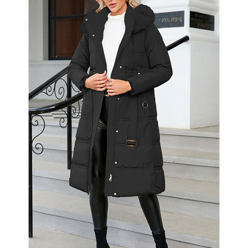 Black Slim Fit Thick Down Jacket Long Coat TQK280218-2