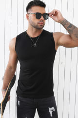 Black Solid O Neck Slim-fit Men\'s Tank Top MC256181-2