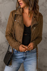 Brown Vegan Suede Zip Detail Moto Jacket LC8512406-17