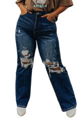 Blue High Waist Distressed Plus Size Jeans PL787066-5
