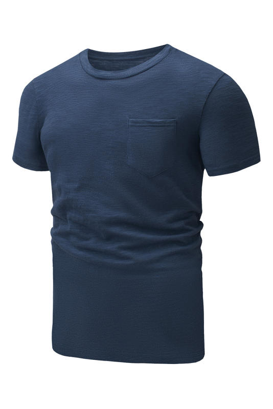 Blue Solid Color Short Sleeve Men\'s T-shirt MC252718-5