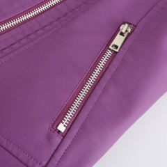 Purple Rivet Decoration Turndown Collar PU Leather Jacket TQK280137-8