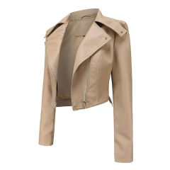 Apricot Removable Hem Leather PU Leather Jacket TQK280125-15