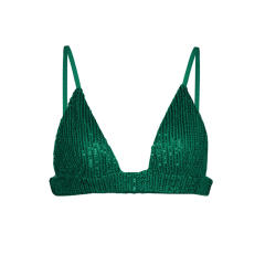 Dark Green Sequined Shirt with Pant and Bra 3pcs Set TQF711062-9