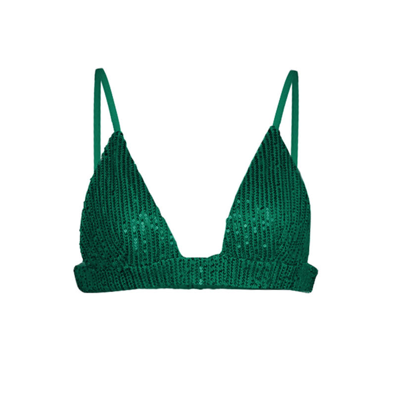 Dark Green Sequined Shirt with Pant and Bra 3pcs Set TQF711062-9