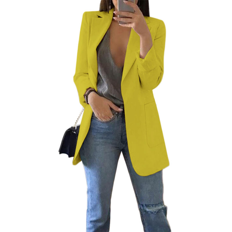 Yellow Turndown Collar Blazer With Pockets TQK260012-7