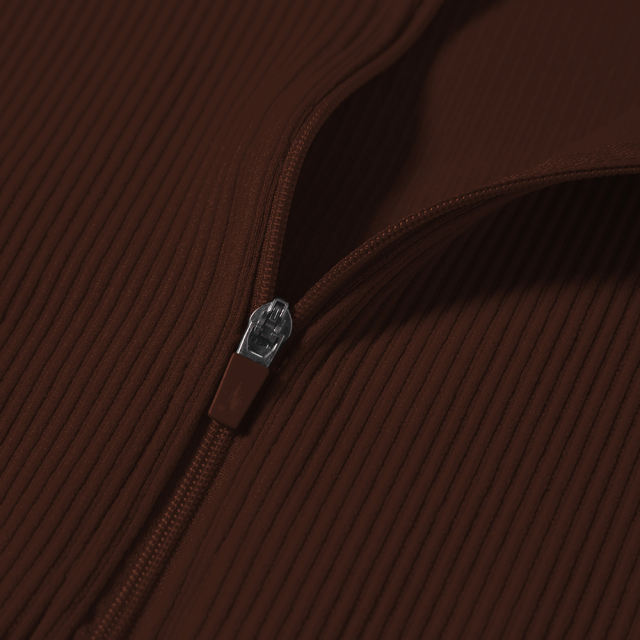 Coffee Seamless Stand Collar Jacket with Pant Yoga Set TQK710415-15