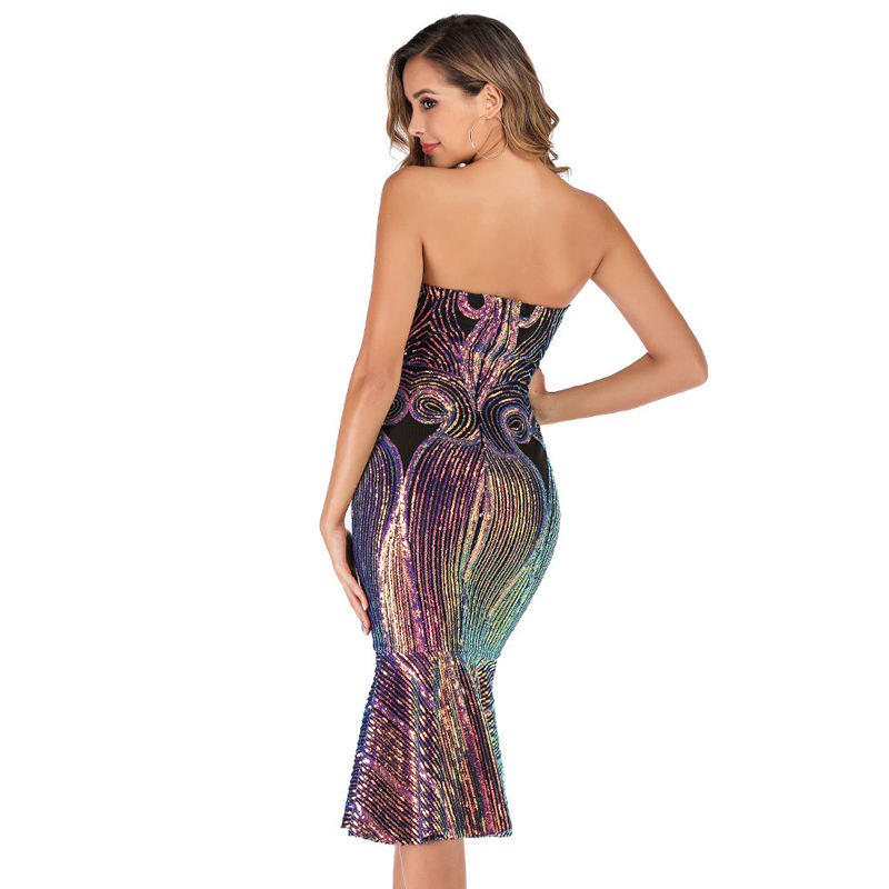 Gold Sequined Off Shoulder Mermaid Dress TQK330050-12