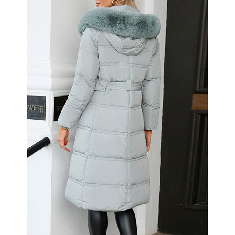 Light Blue Slim Fit Thick Down Jacket Long Coat TQK280218-30