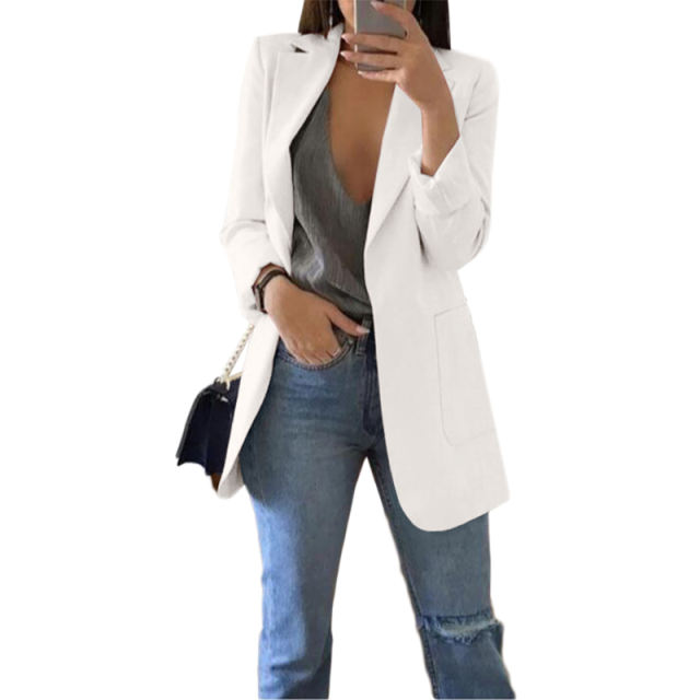 White Turndown Collar Blazer With Pockets TQK260012-1