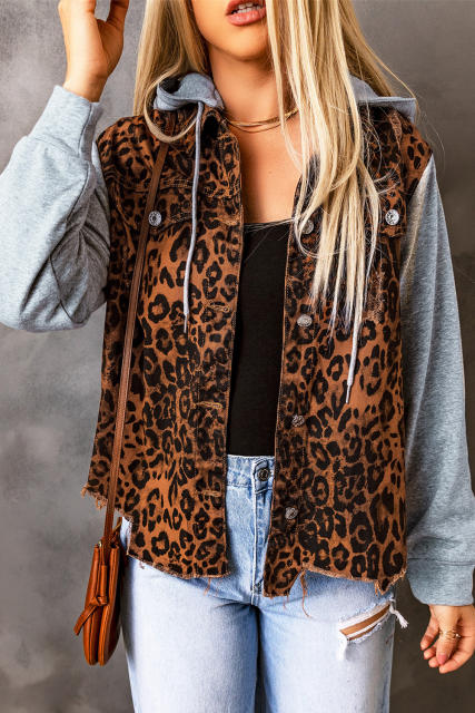 Leopard Ripped Hooded Denim Jacket LC788145-20