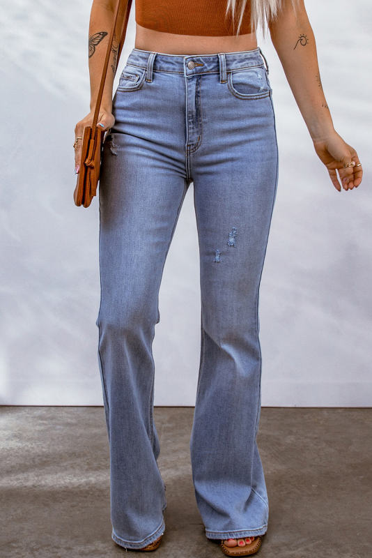 Sky Blue Distressed High Waist Flare Jeans LC7872267-4