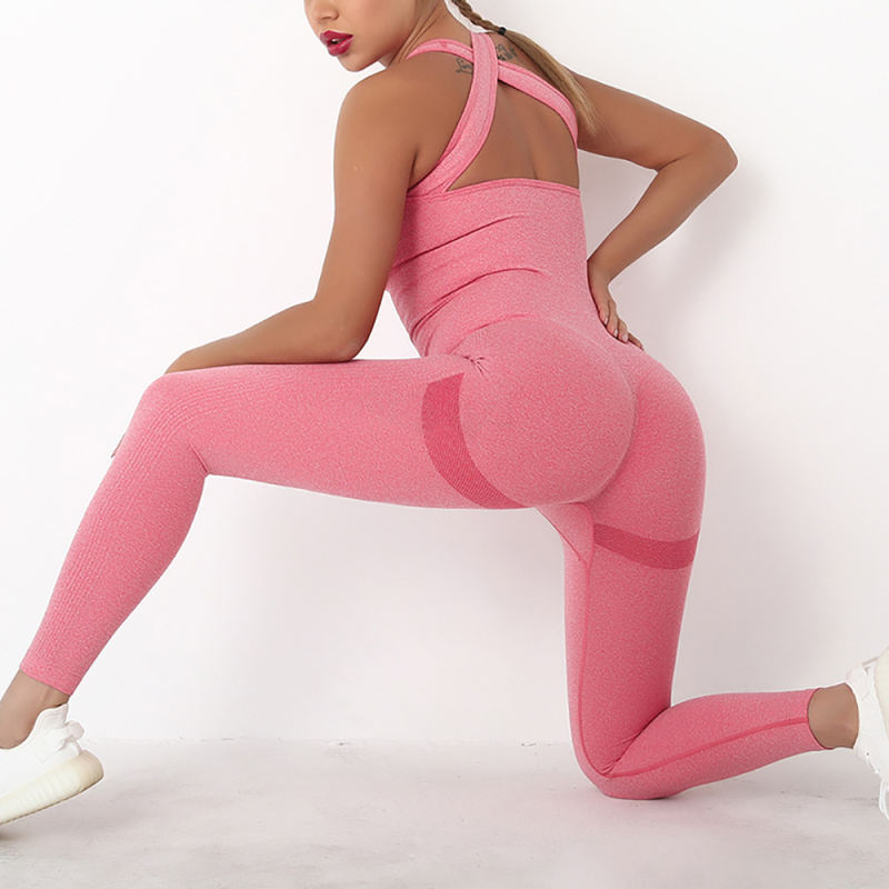 Red Back-Criss Seamless Yoga One Piece Jumpsuit TQE91567-3