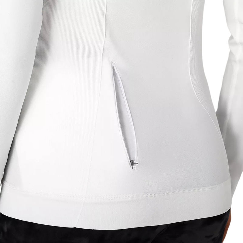 White Quick Dry Zipper Knit Tight Yoga Tops TQE91363-1