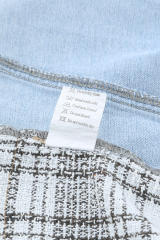 Sky Blue Plaid Patchwork Fringed Flap Pockets Denim Jacket LC854131-4