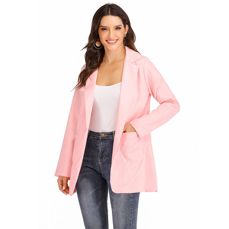 Pink Turndown Collar Blazer With Pockets TQK260012-10