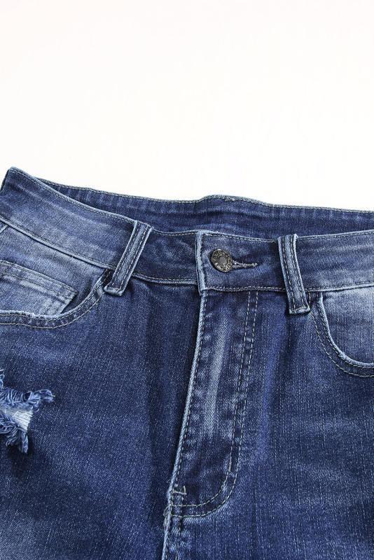 Blue Ripped Tassel Bermuda Jean Shorts LC783874-5