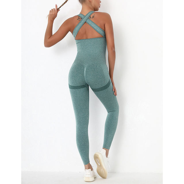 Green Back-Criss Seamless Yoga One Piece Jumpsuit TQE91567-9