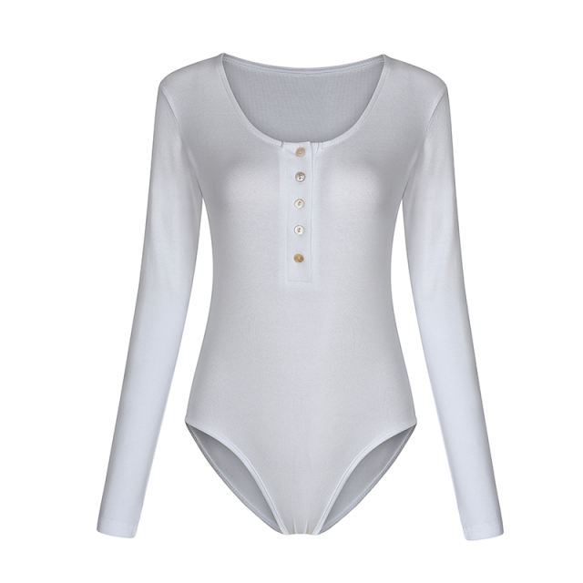 White Zip Up Long Sleeve Bodysuit TQK550148-1