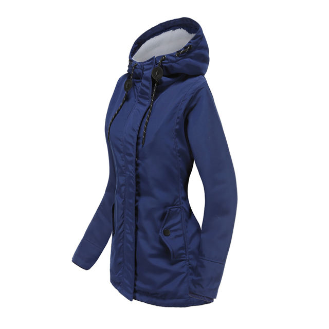 Navy Blue Plush Warm Hooded Parka Coat TQK280128-34