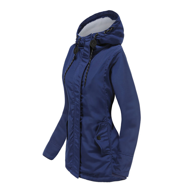 Navy Blue Plush Warm Hooded Parka Coat TQK280128-34