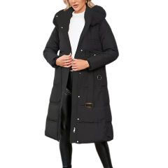 Black Slim Fit Thick Down Jacket Long Coat TQK280218-2