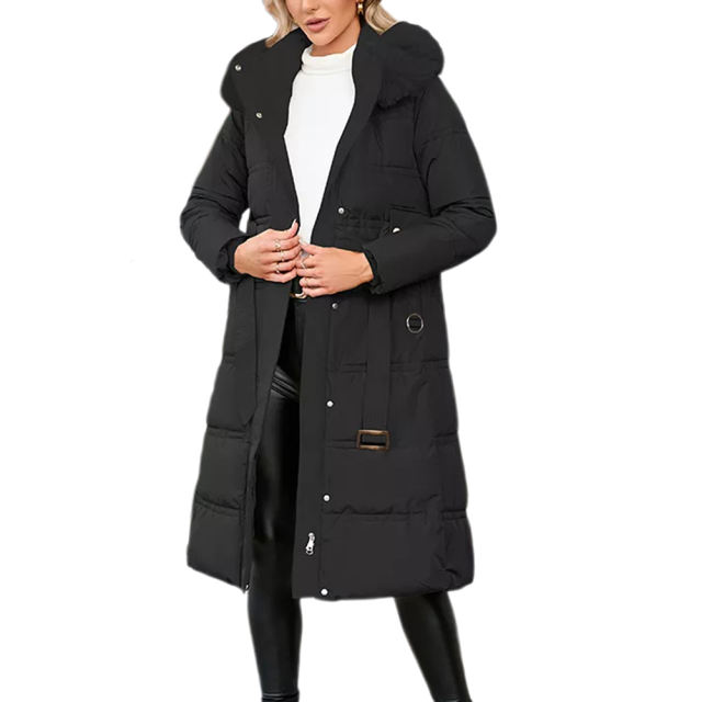 Black Slim Fit Thick Down Jacket Long Coat TQK280218-2