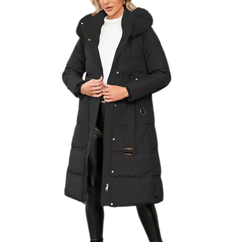 Black Slim Fit Thick Down Jacket Long Coat TQK280218-2
