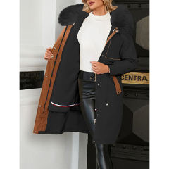Black Zipper Plush Collar Parker Thick Coat 2pcs Set  TQK280219-2