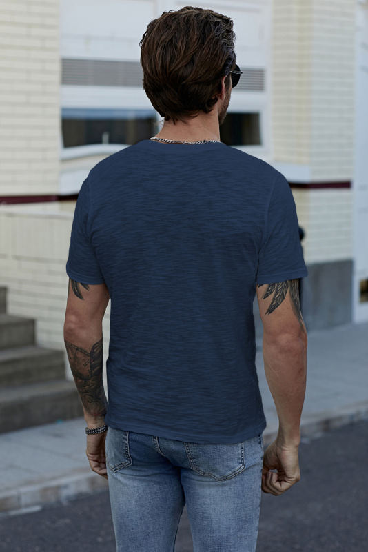 Blue Solid Color Short Sleeve Men\'s T-shirt MC252718-5