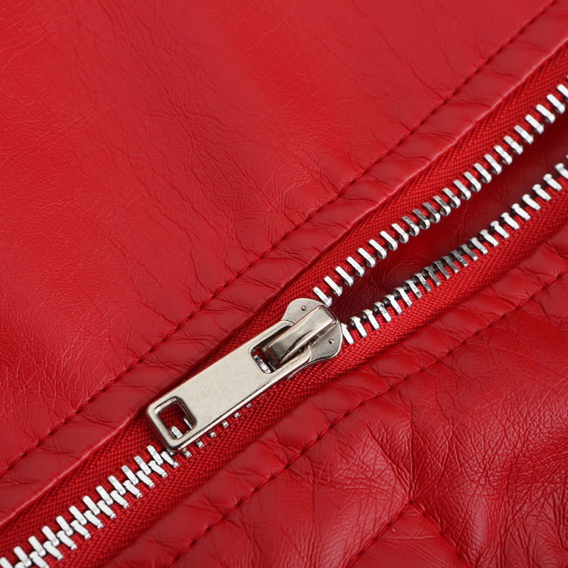 Red Zipper &amp; Bandage PU Leather Jacket TQK280142-3