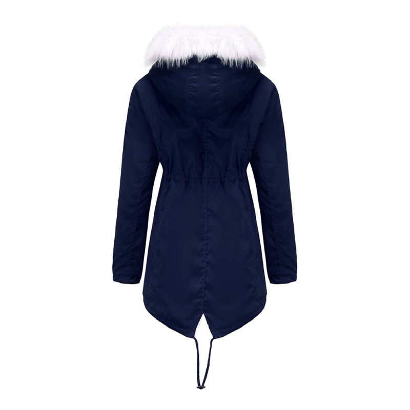Navy Blue Fur Collar Warm Hooded Parka Coat TQK280129-34