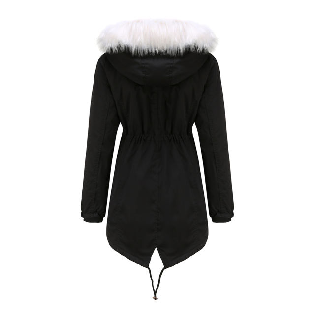 Black Fur Collar Warm Hooded Parka Coat TQK280129-2