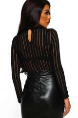 Black High Neck Long Sleeve Bodysuit LC32495-2