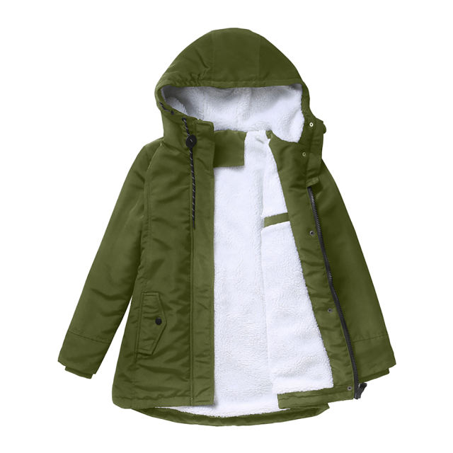 Army Green Plush Warm Hooded Parka Coat TQK280128-27
