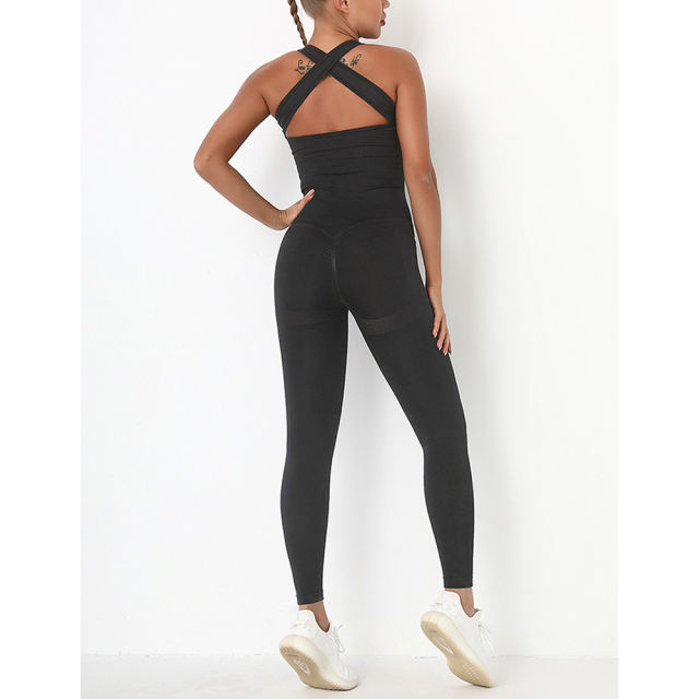 Black Back-Criss Seamless Yoga One Piece Jumpsuit TQE91567-2