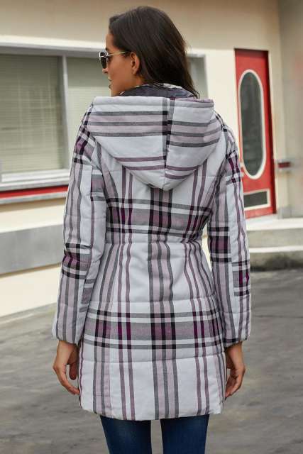 Gray Vintage Plaid Cotton Quilted Trench Coat LC85189-11