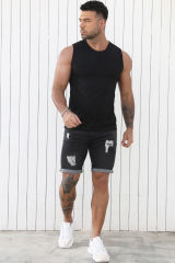 Black Solid O Neck Slim-fit Men\'s Tank Top MC256181-2