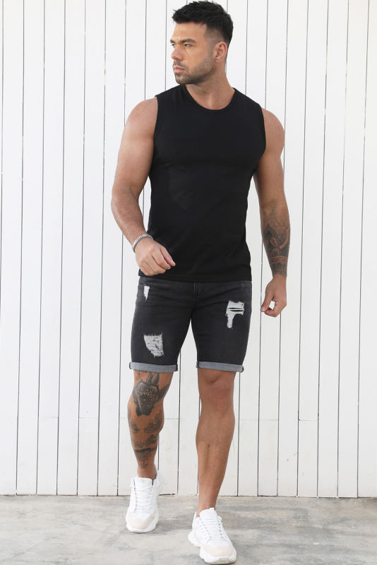 Black Solid O Neck Slim-fit Men\'s Tank Top MC256181-2