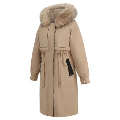 Brown Zipper Plush Collar Parker Thick Coat 2pcs Set  TQK280219-17